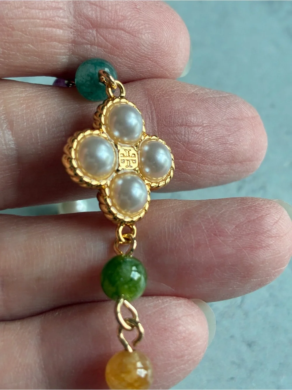 Tory Burch Multicolor Beaded Pearl Floral Gold Tone Necklace NWOT